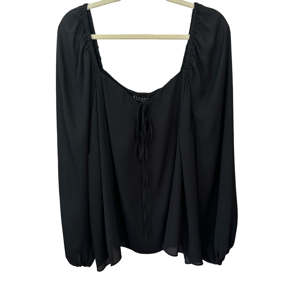 Eloquii Chiffon Blouse Womens Plus‎ Size 28 Black Keyhole Neck Tie Top